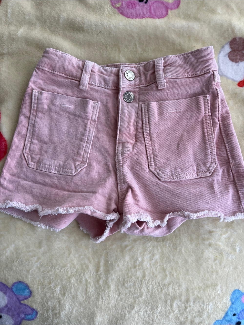 Zara Pink Girls Denim Shorts with Frayed Hem
